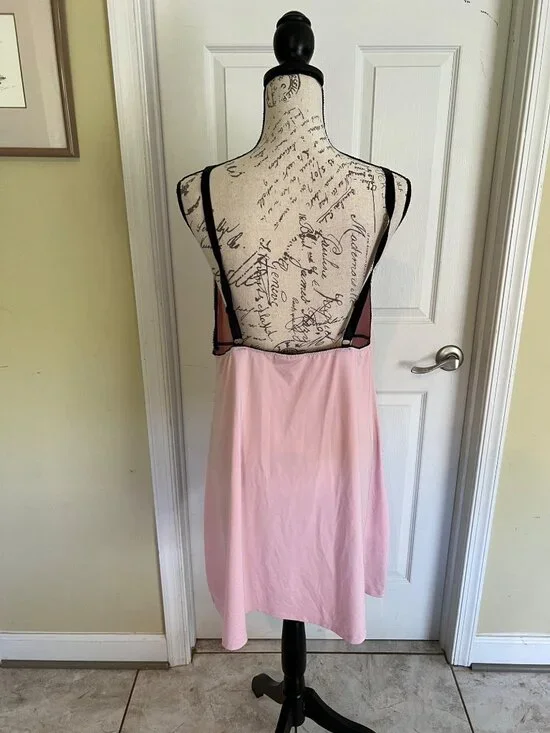 Avenue Body Pink Black Lace Striped Stretch Chemise Ballletcore Nightgown  22/24 - Picture 4 of 7